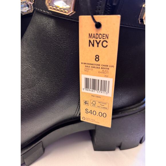 Madden NYC Women's NWT Rhinestone Chain Lug Sole Chelsea Bootie Size 8 Dressy - Picture 7 of 8